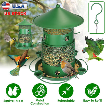 Wild Bird Feeder Squirrel-Proof Chew-Proof Metal Bird Seed Feeder Outdoor Hanging Bird Feeder With 360¡ Circular Perches Water Cups For Yard Garden Pa